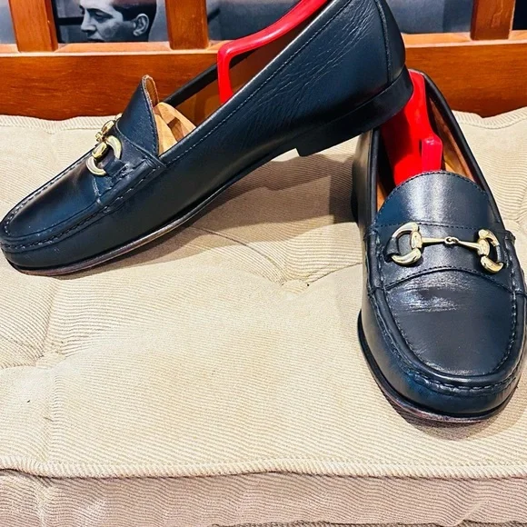 Jay Butler’s Horse Bit Black Leather Loafers with Gold Buckle. - Picture 2 of 13